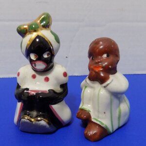 Vintage Black American Boy Girl Salt & Pepper Shakers Made In Japan